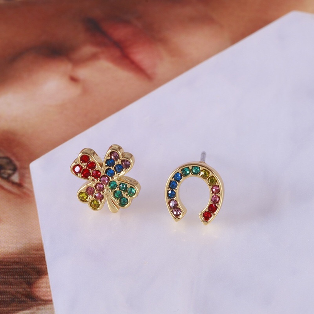 Kate Spade Multicolor Clover Horseshoe Asymmetrical Stud Earrings